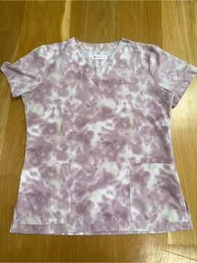White Cross Pink and White Tie-Dye V-Neck Scrub Top